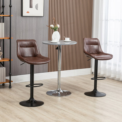 Modern Swivel Bar Stools Set of 2 Adjustable Height PU Bar Chairs Brown