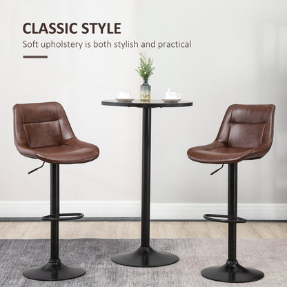 Modern Swivel Bar Stools Set of 2 Adjustable Height PU Bar Chairs Brown