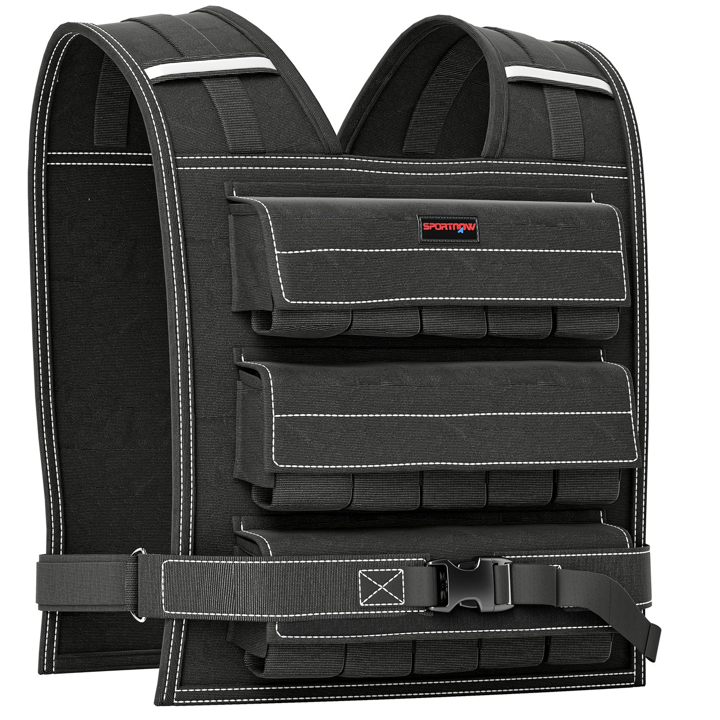 30KG Adjustable Weighted Vest for Men and Women, Weight Vest with 15 Metal Weights, Adjustable Straps and Reflective Strips, Running Cardio Exercise Strength Training