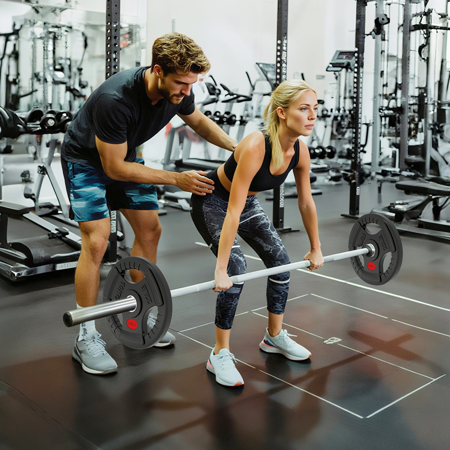 Olympic Weight Plates, 2"/5cm Weight Disc Pair with Tri-Grips, 2 x 10kg Dumbbell Plates for Weightlifting and Strength Training Home Gym Fitness Workout, Black