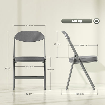 Folding Chairs Set of 4 with Cushioned Seat, Steel Frame, Grey