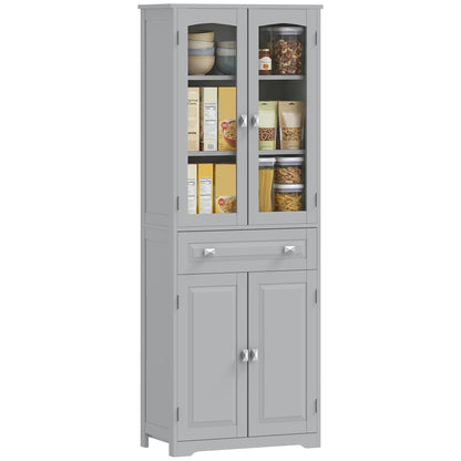 Kitchen Cupboard Storage Cabinet Adjustable Shelves, Glass Door, Grey