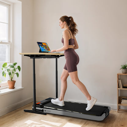 Folding Treadmill Under Desk Walking Pad with 4% Incline, Silver