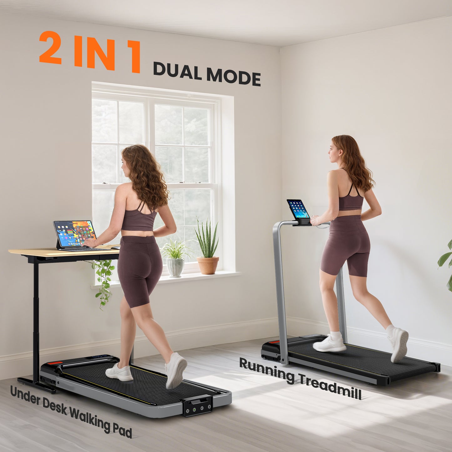 Folding Treadmill Under Desk Walking Pad with 4% Incline, Silver