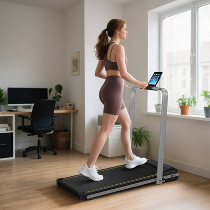Folding Treadmill Under Desk Walking Pad with 4% Incline, Silver