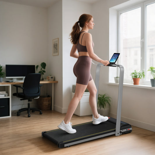 Folding Treadmill Under Desk Walking Pad with 4% Incline, Silver