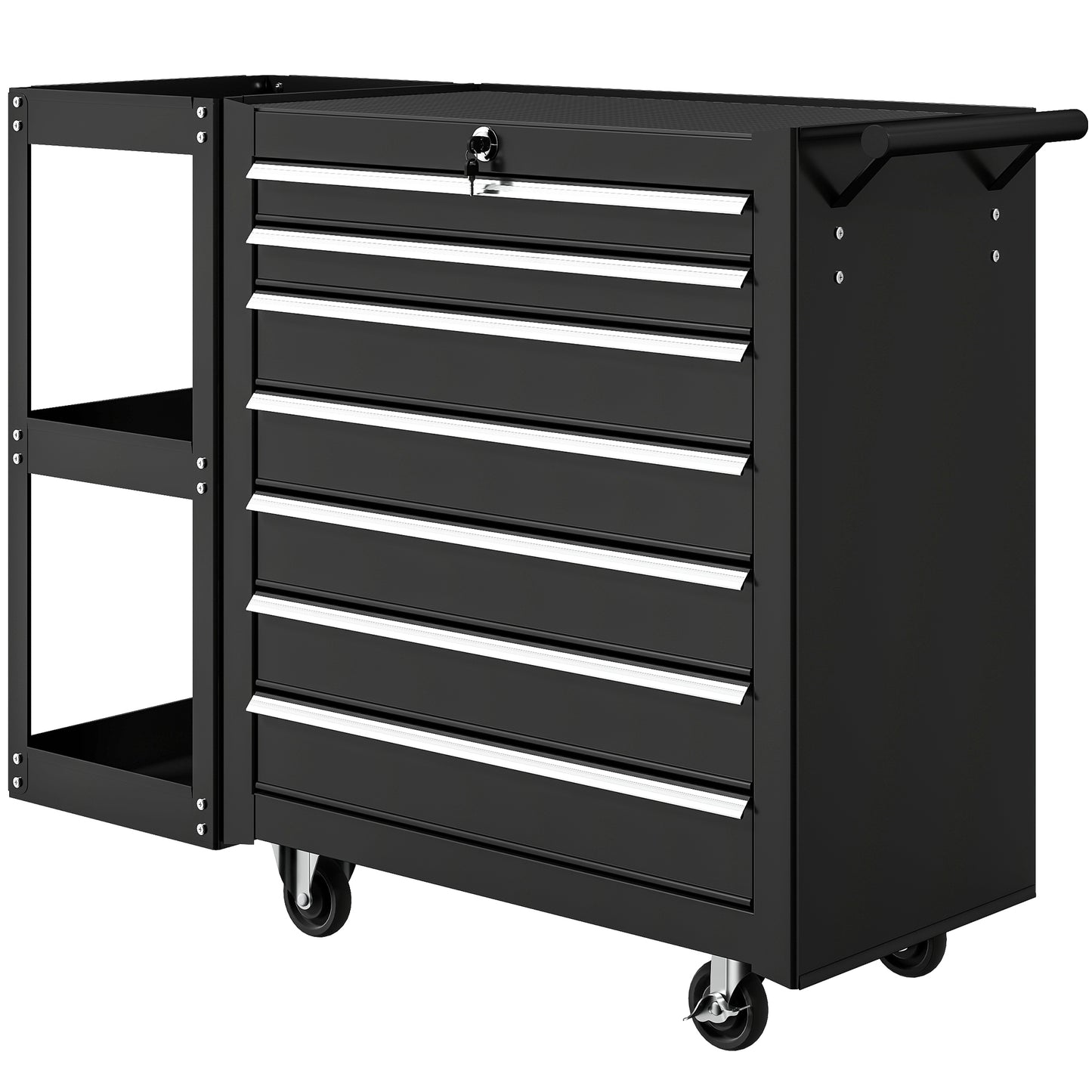 7 Drawer Lockable Steel Tool Chest on Wheels for Workshop, Black