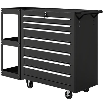 7 Drawer Lockable Steel Tool Chest on Wheels for Workshop, Black