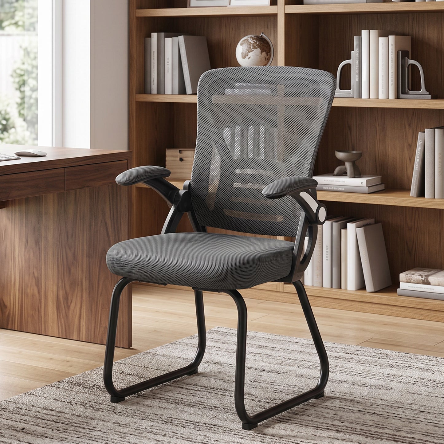 Office Chair with Mesh Backrest and Steel Legs, Dark Grey