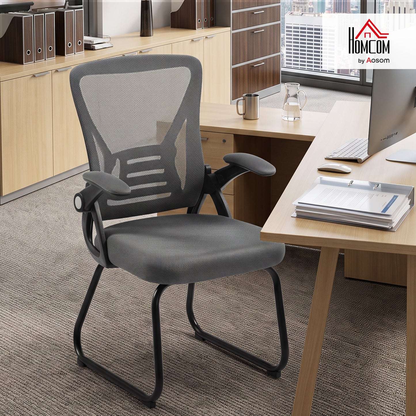 Office Chair with Mesh Backrest and Steel Legs, Dark Grey