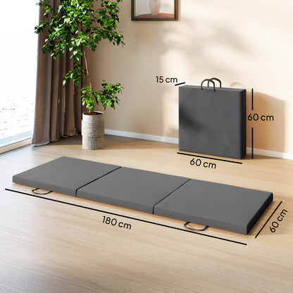6FT Foldable Gymnastics Mat, Tri-Fold 2" Thick Crash Mat with Carry Strap Handles for Home Training, Grey
