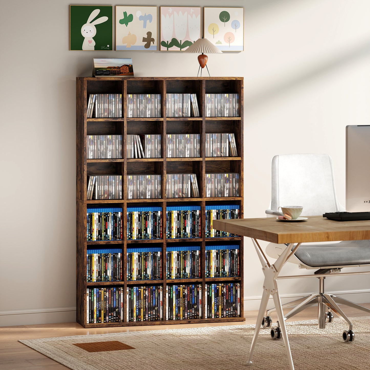 DVD CD Media Storage Rack, Video Display Unit, Rustic Brown