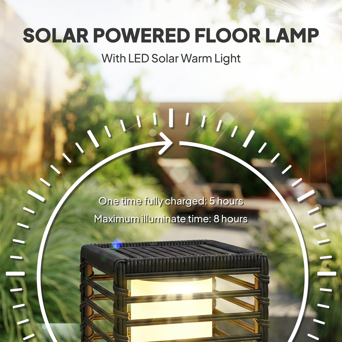 Garden Rattan Lamp, 68 cm Solar Rattan Floor Lamp with Auto On/Off