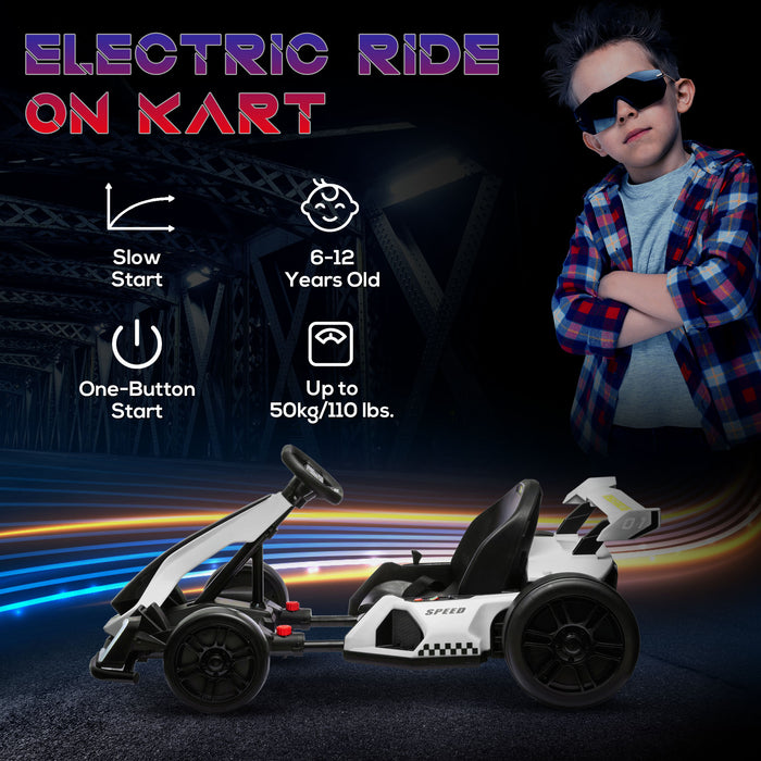 24V Electric Go Kart for Kids with Adjustable Seat, White