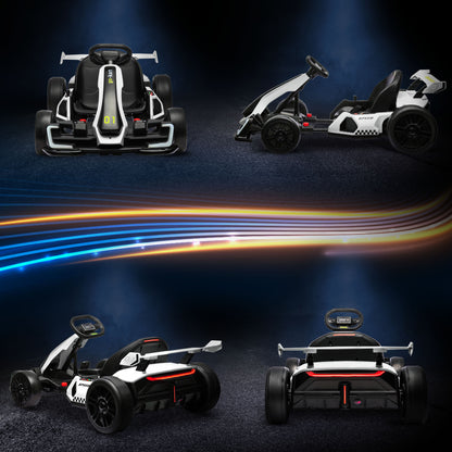 24V Electric Go Kart for Kids with Adjustable Seat, White