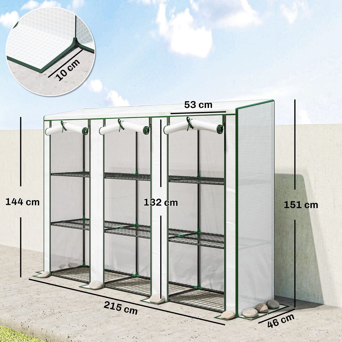 3 Tier Lean-to Mini Greenhouse with Plastic Cover, White