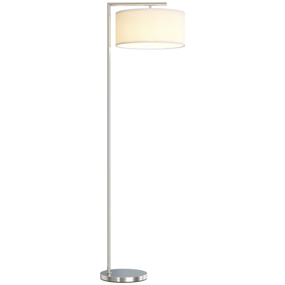 Floor Lamp, Modern Standing Lamp with Linen Lampshade, Silver Tone