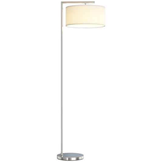 Floor Lamp, Modern Standing Lamp with Linen Lampshade, Silver Tone
