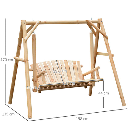 Outdoor 2 Seater Porch Swing Wooden Rustic Patio Bench w/ Armrest