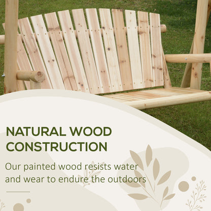Outdoor 2 Seater Porch Swing Wooden Rustic Patio Bench w/ Armrest