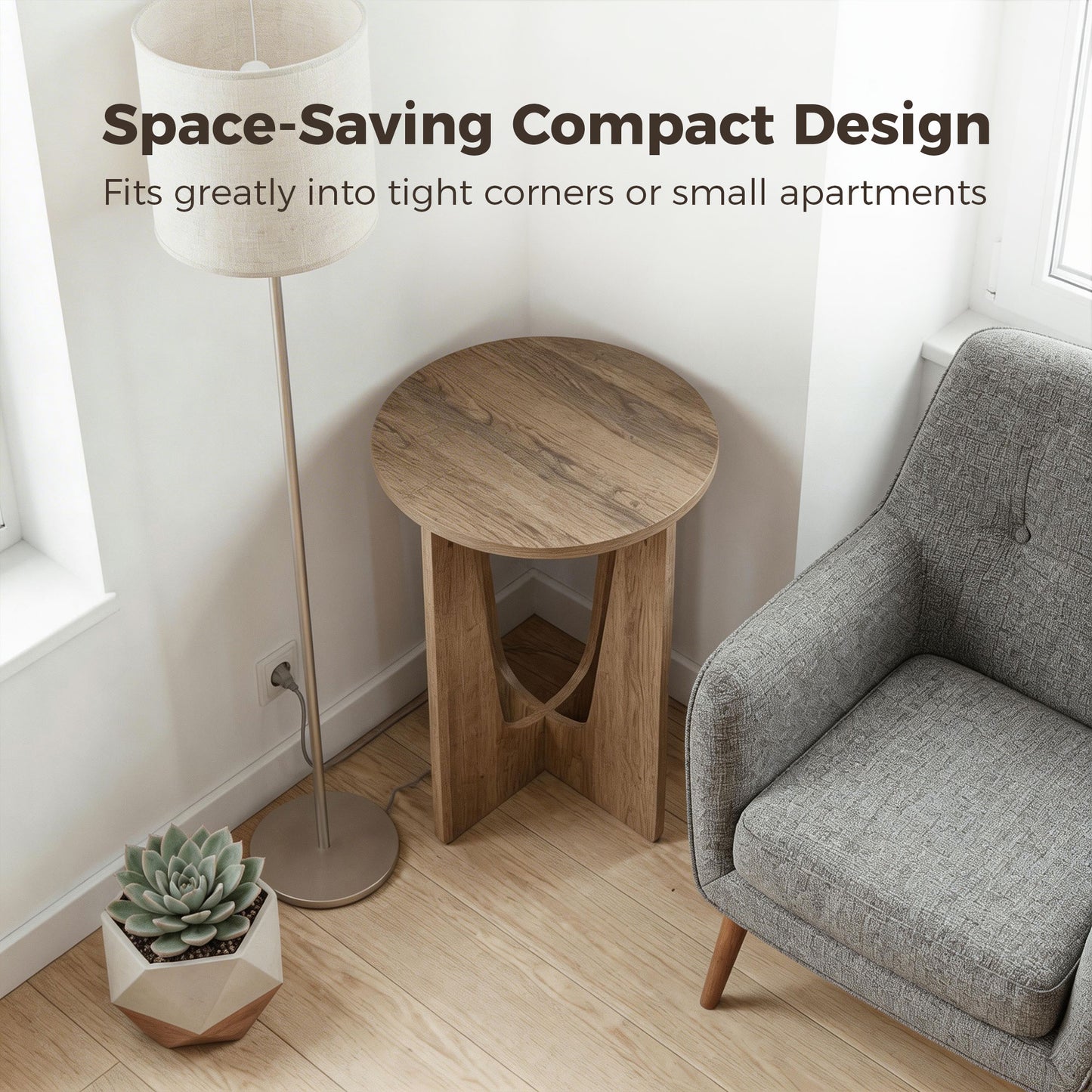 Round Side Table, End Table with Curved Legs Coffee Wood Effect