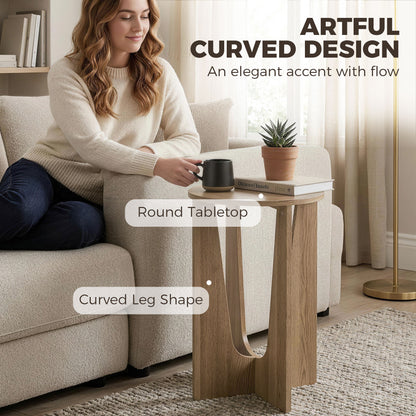 Round Side Table, End Table with Curved Legs Coffee Wood Effect