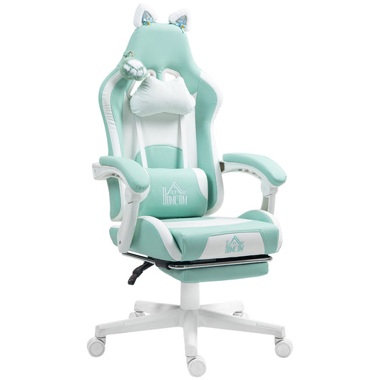 Gaming Chair with Footrest, Reclining Computer Chair, Light Blue