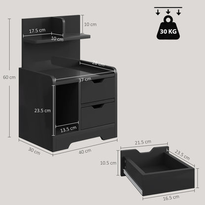 Modern Bedside Table with 2 Drawers and Open Shelves for Bedroom