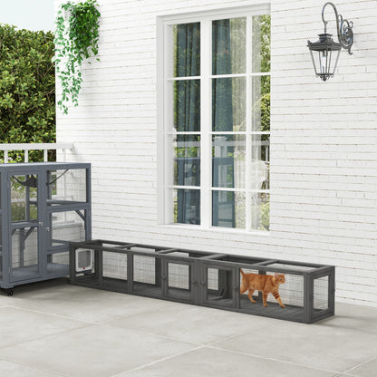 Cat Tunnel, 250cm Extra Long Wooden Cat Play Tunnel with Eight Doors