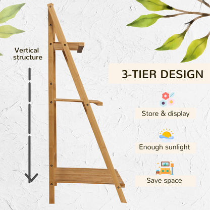 3-Tier Folding Bamboo Plant Stand Display Rack for Indoor & Outdoor