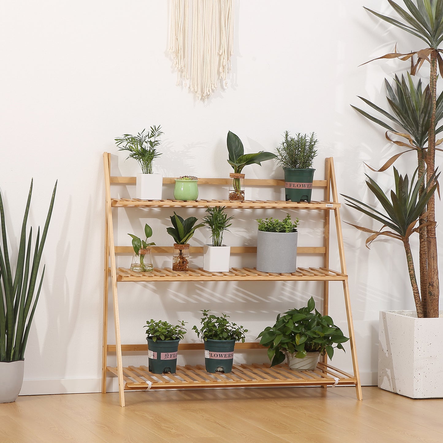 3-Tier Folding Bamboo Plant Stand Display Rack for Indoor & Outdoor