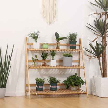 3-Tier Folding Bamboo Plant Stand Display Rack for Indoor & Outdoor