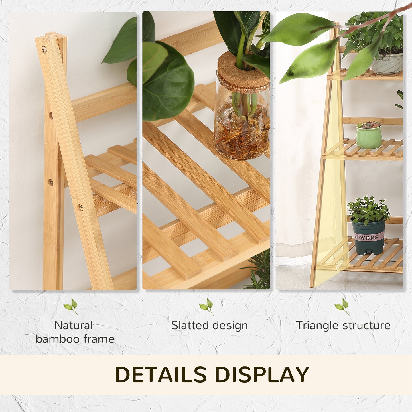 3-Tier Folding Bamboo Plant Stand Display Rack for Indoor & Outdoor