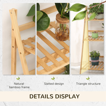 3-Tier Folding Bamboo Plant Stand Display Rack for Indoor & Outdoor