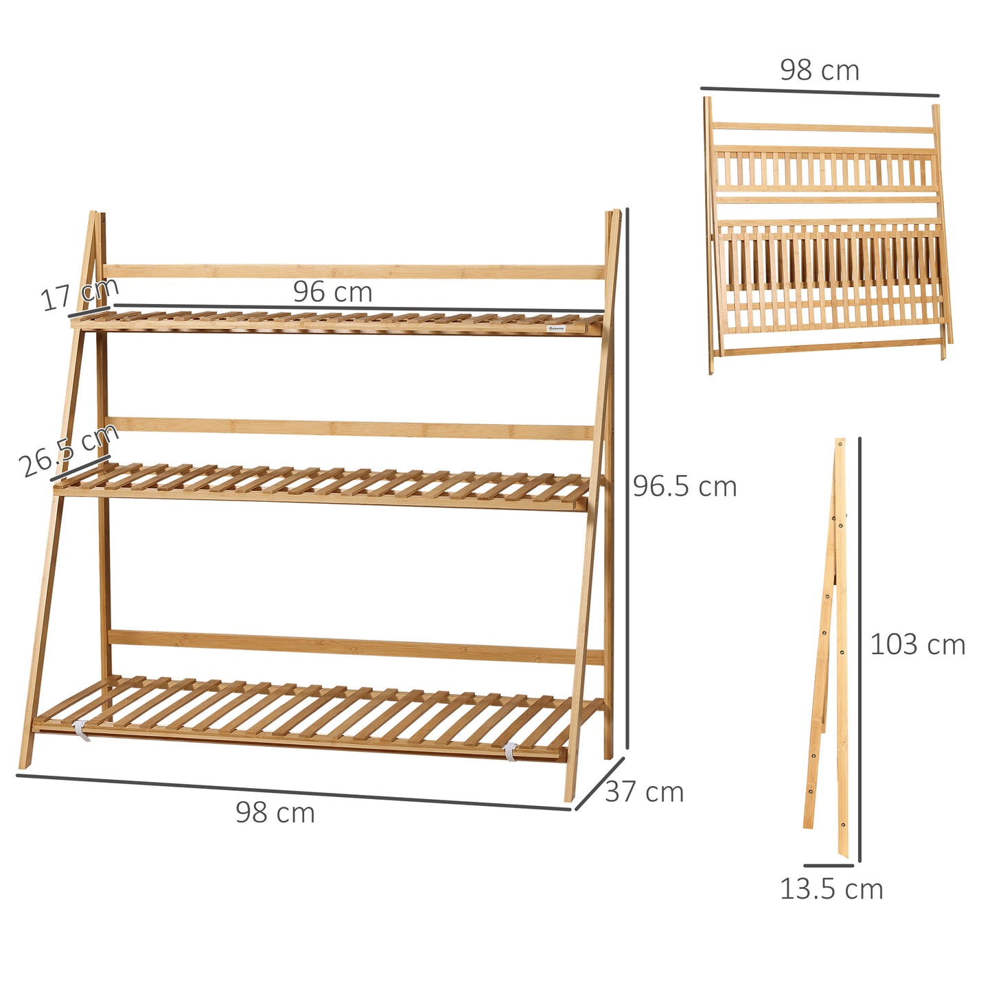 3-Tier Folding Bamboo Plant Stand Display Rack for Indoor & Outdoor