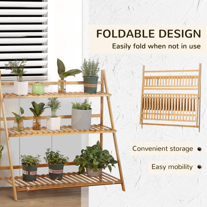3-Tier Folding Bamboo Plant Stand Display Rack for Indoor & Outdoor