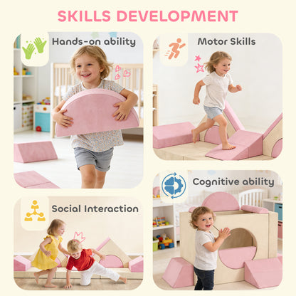 Kids Play Sofa, 12 Pieces Foam Modular Convertible Sofa, Pink