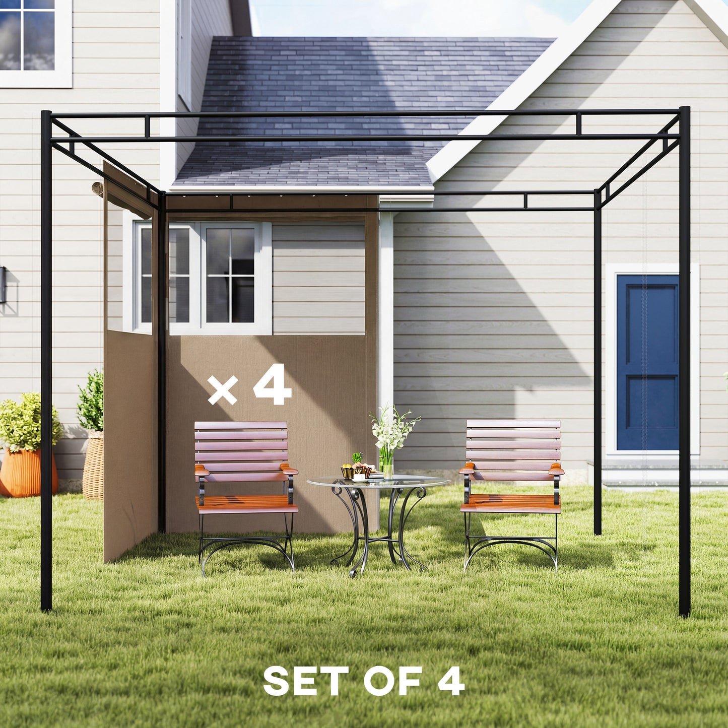 3 x 3 m Gazebo Replacement Curtains Privacy Panel Set, 4 Panels