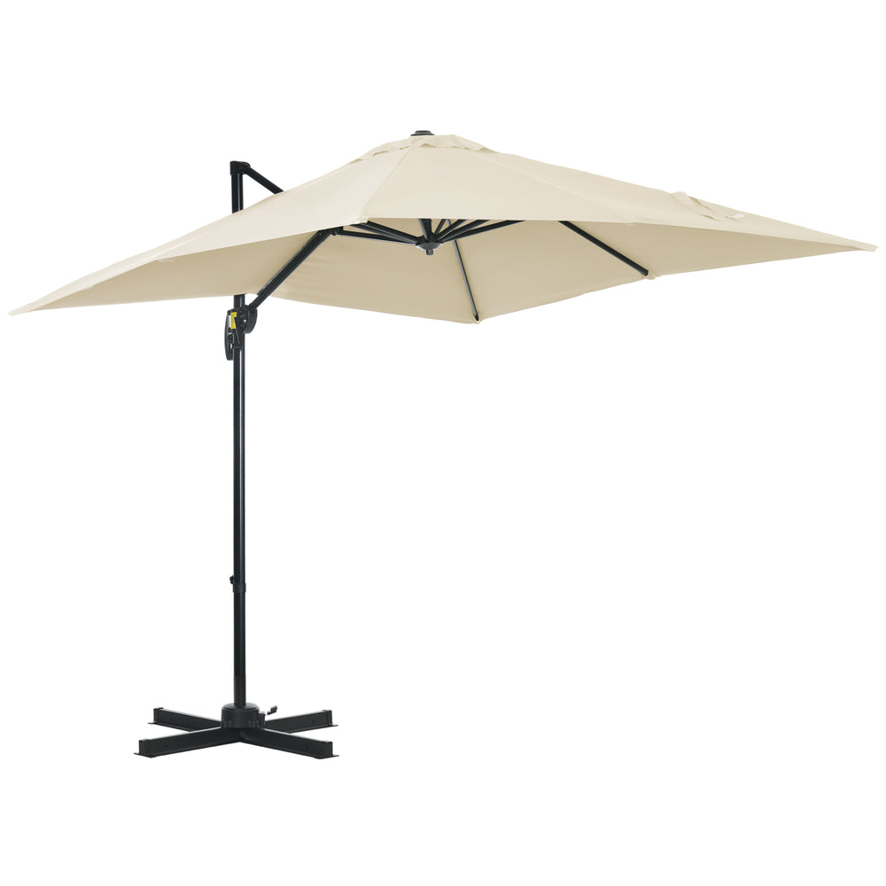 2.5 x 2.5m Patio Offset Parasol Umbrella Cantilever Hanging Aluminium Sun Shade Canopy Shelter 360¬∞ Rotation w/Crank Handle, Cream White