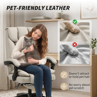 Pet-Friendly Leather Recliner Computer Chair with Footrest, Khaki