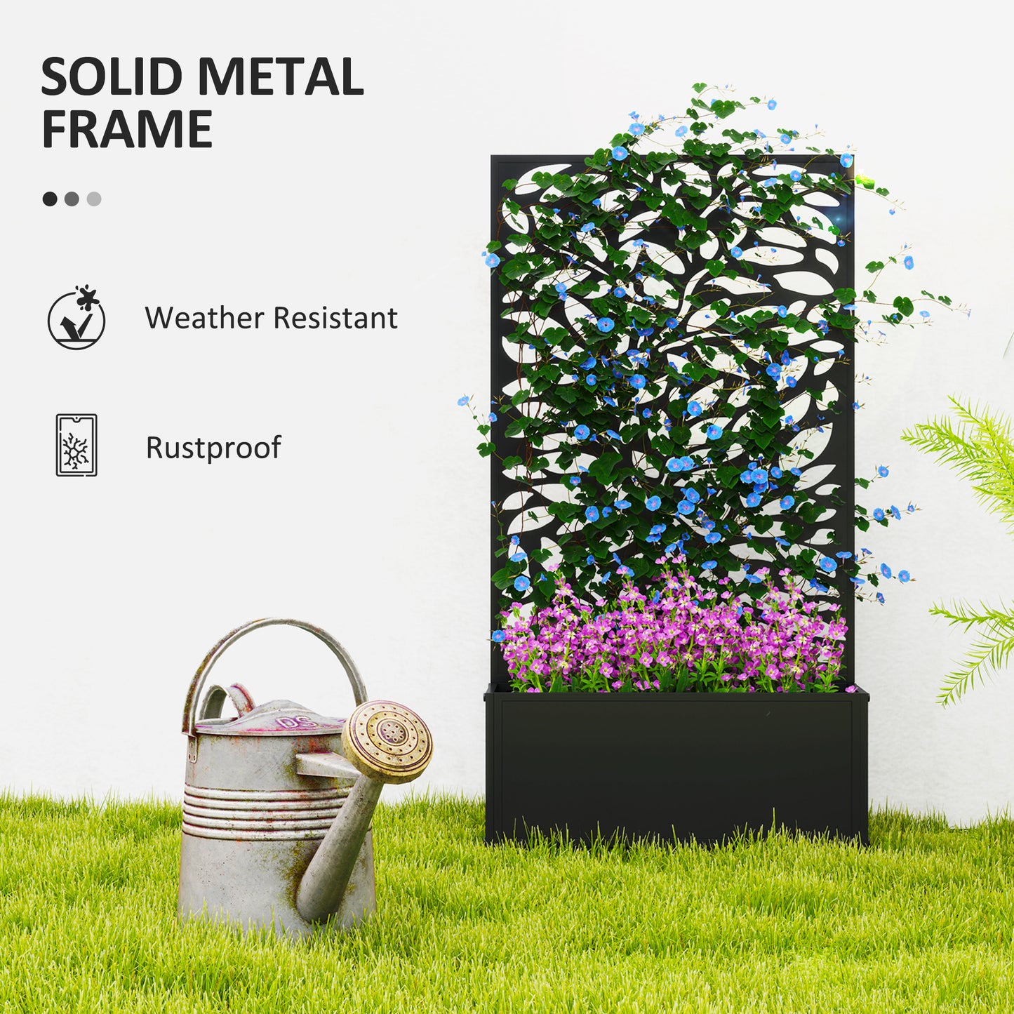 Metal Raised Garden Bed with Trellis, Outdoor Elevated Planter Box