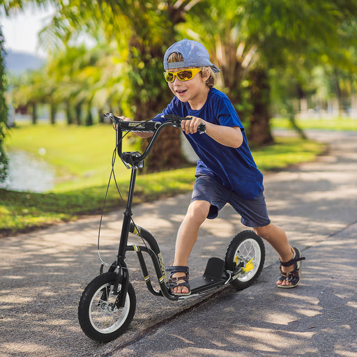 Kids Stunt Scooter with 12" Rubber Wheels, Adjustable Handlebar, Black