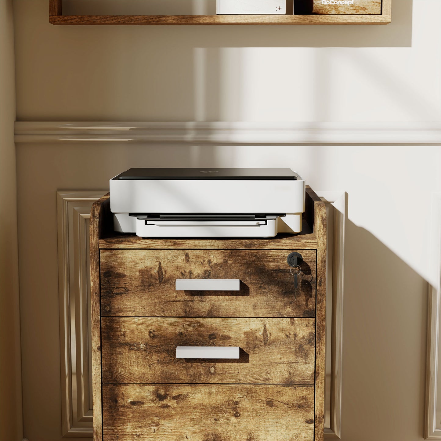 Mobile Filing Cabinet, Lockable File Cabinet with 2 keys Rustic Brown