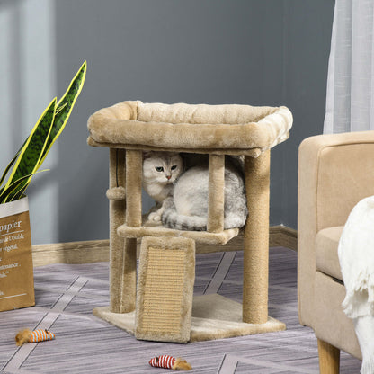 Cat Tree Activity Centre W/ Scratching Pad, Toy Ball, Cat House - Coffee
