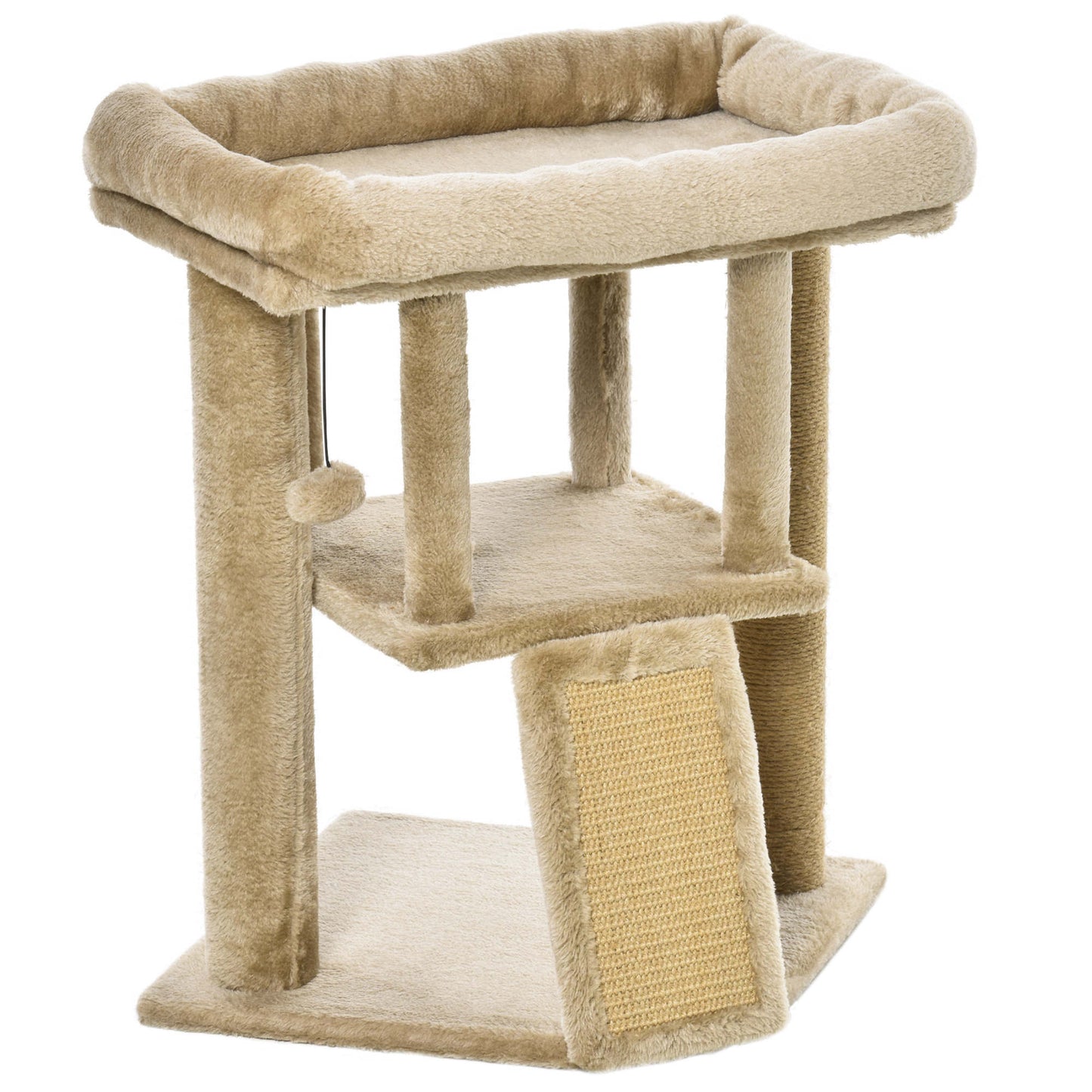 Cat Tree Activity Centre W/ Scratching Pad, Toy Ball, Cat House - Coffee