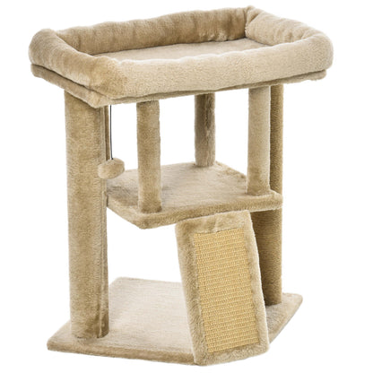 Cat Tree Activity Centre W/ Scratching Pad, Toy Ball, Cat House - Coffee