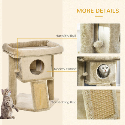 Cat Tree Activity Centre W/ Scratching Pad, Toy Ball, Cat House - Coffee