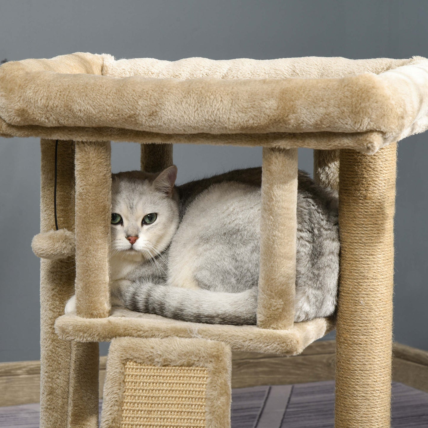 Cat Tree Activity Centre W/ Scratching Pad, Toy Ball, Cat House - Coffee