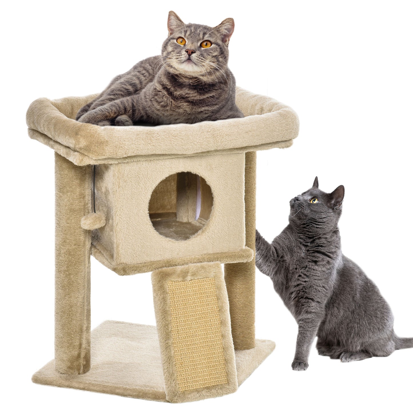 Cat Tree Activity Centre W/ Scratching Pad, Toy Ball, Cat House - Coffee