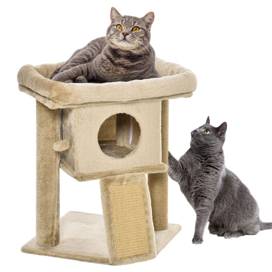 Cat Tree Activity Centre W/ Scratching Pad, Toy Ball, Cat House - Coffee